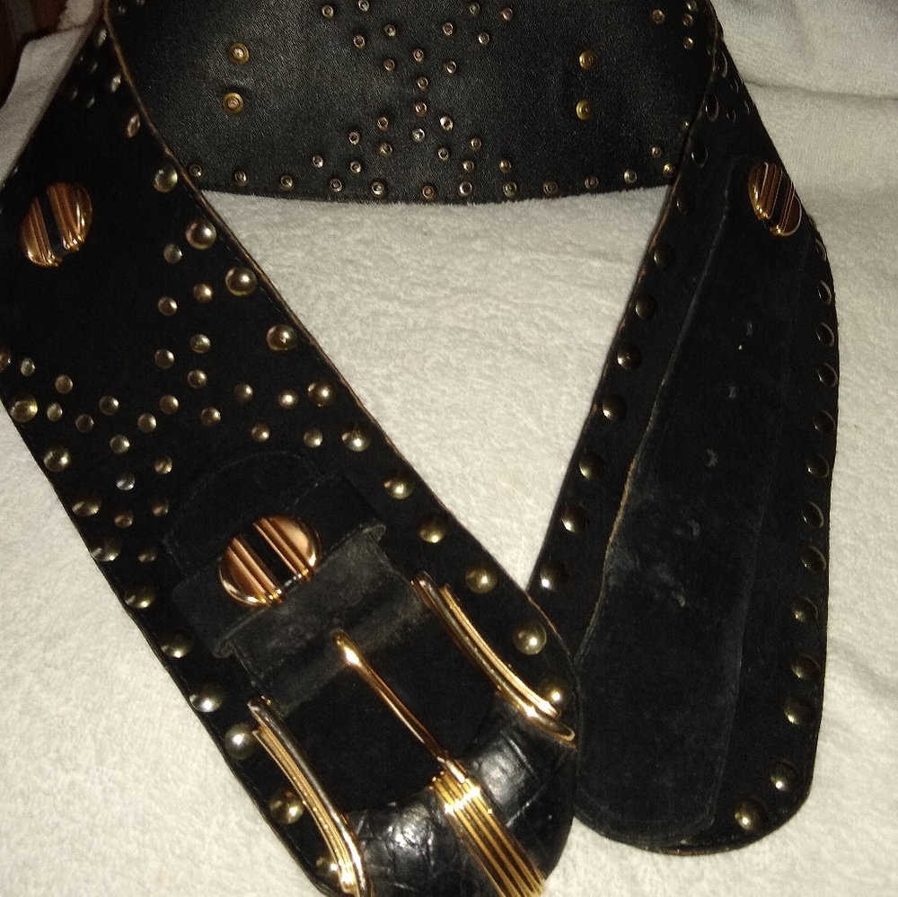 Tequila studded vintage black suede belt.